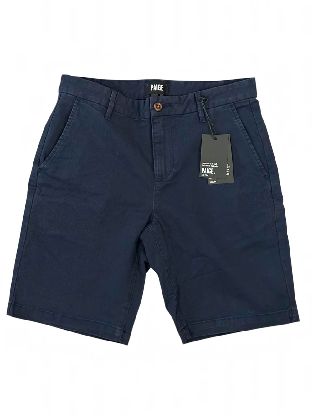 PAIGE Men's Mid Rise Stretch Chino Shorts Size 30 Dark Navy Blue 8.5” Inseam